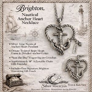 Brighton Silver Tone Nautical Anchor Heart Pendant NWT